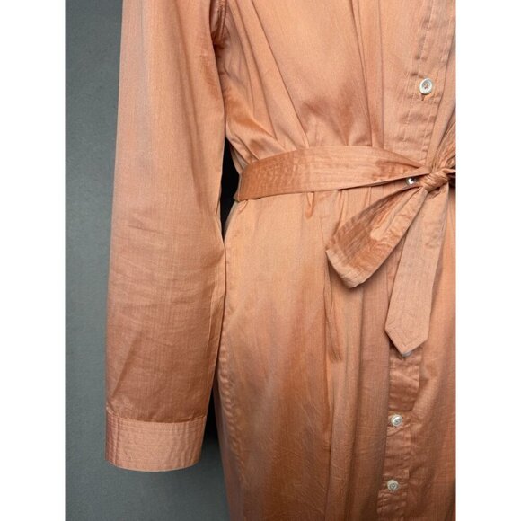 Pell & Co Long Sleeve Shirt Dress Peach Orange Button Up Midi Dress Size 14 - Picture 6 of 16